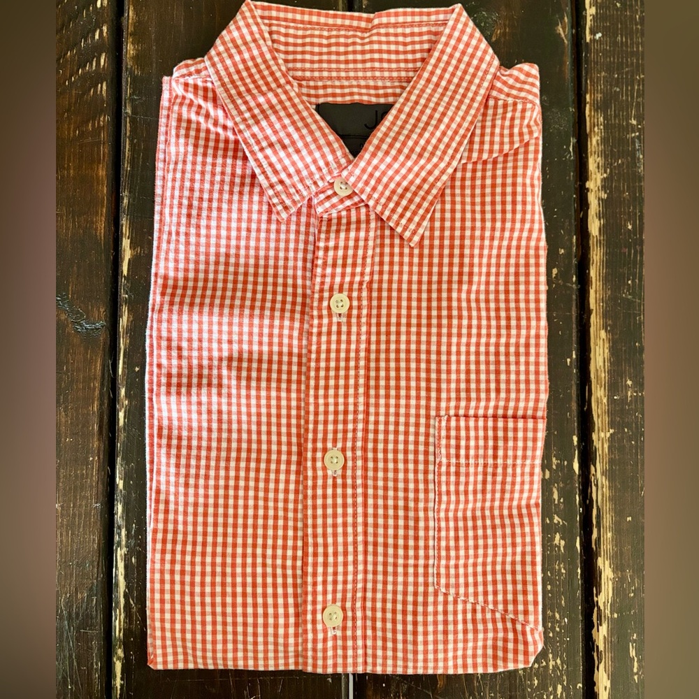 Joe Fresh Orange Gingham Men's Button Down Short Sleeve Shirt M